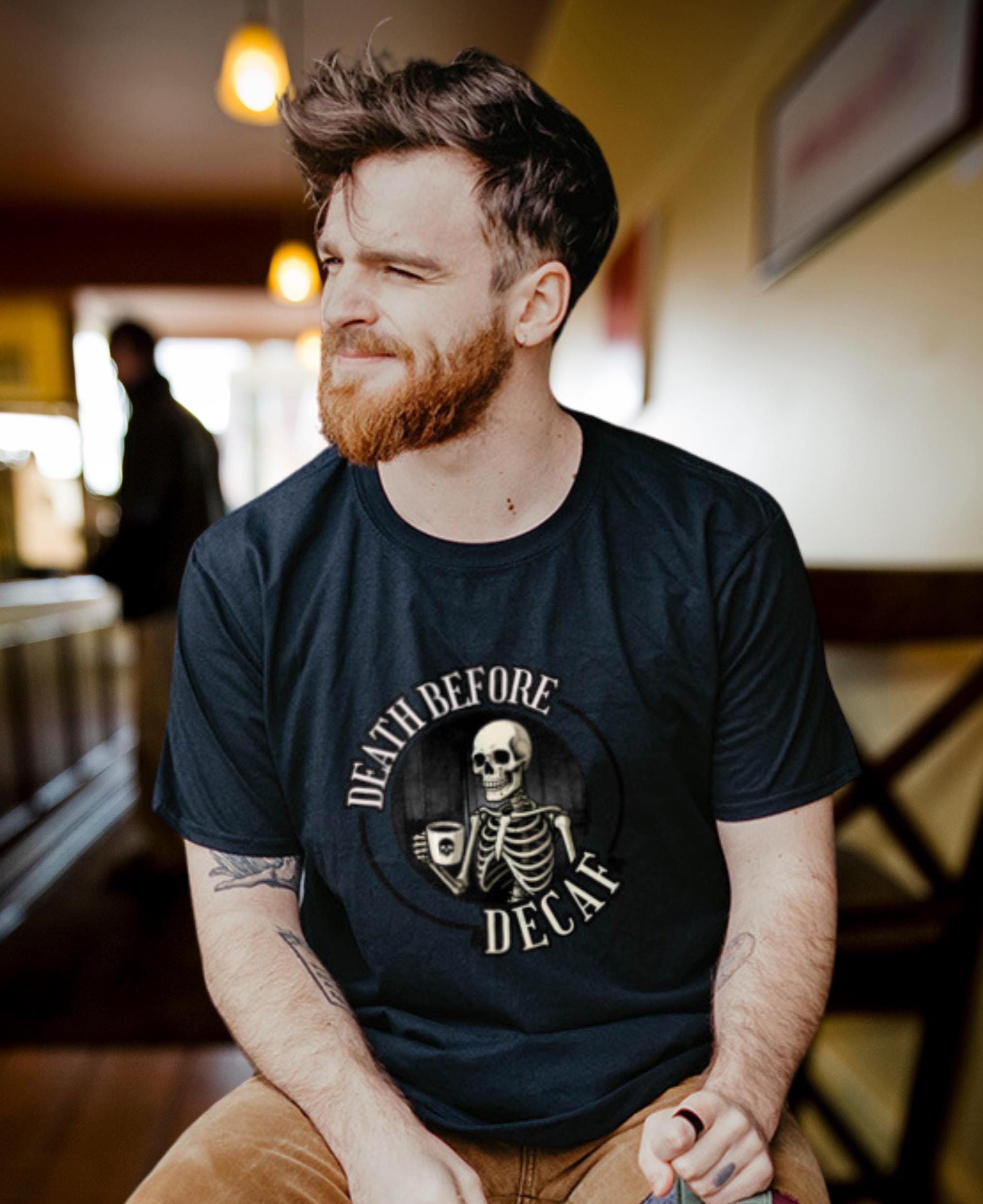 Skeleton "Death Before Decaf" funny minimalist design