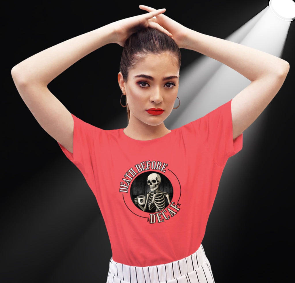 Skeleton "Death Before Decaf" funny minimalist design