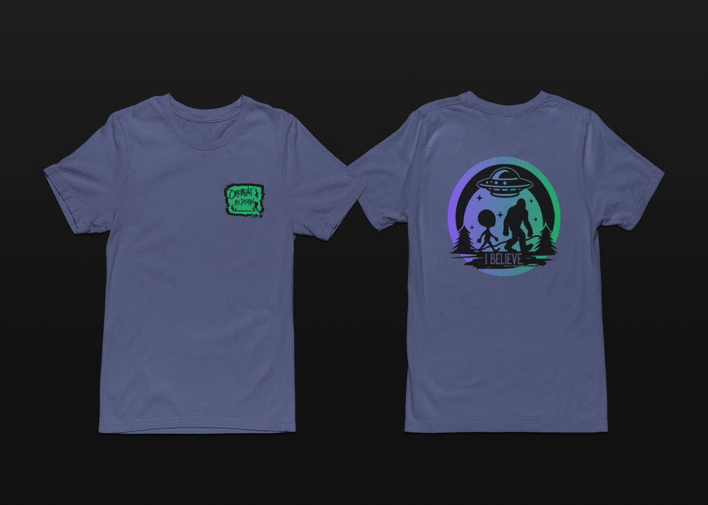 Offbeat By Design BELIEVE UFO sasquatch t-shirt