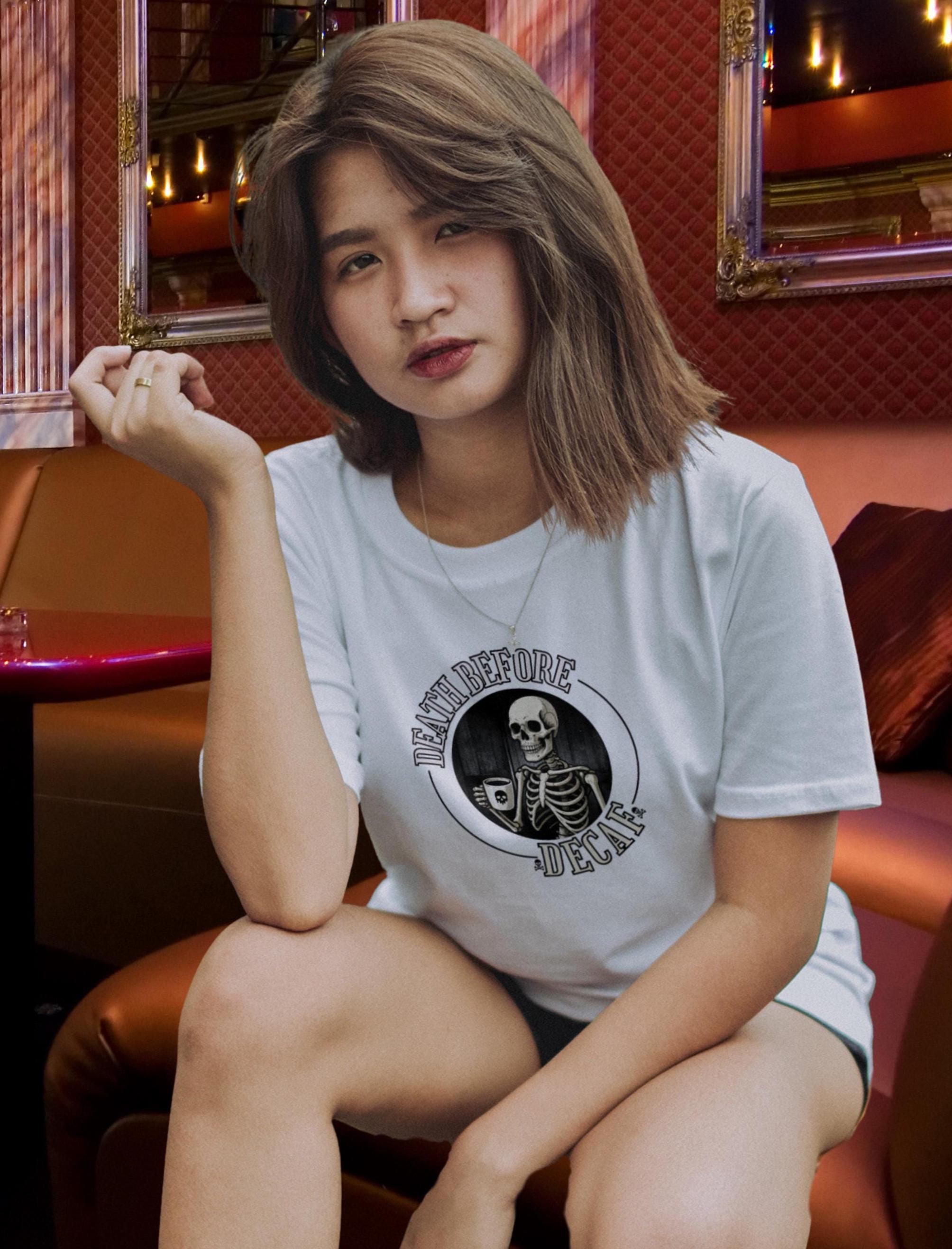 Skeleton "Death Before Decaf" funny minimalist design