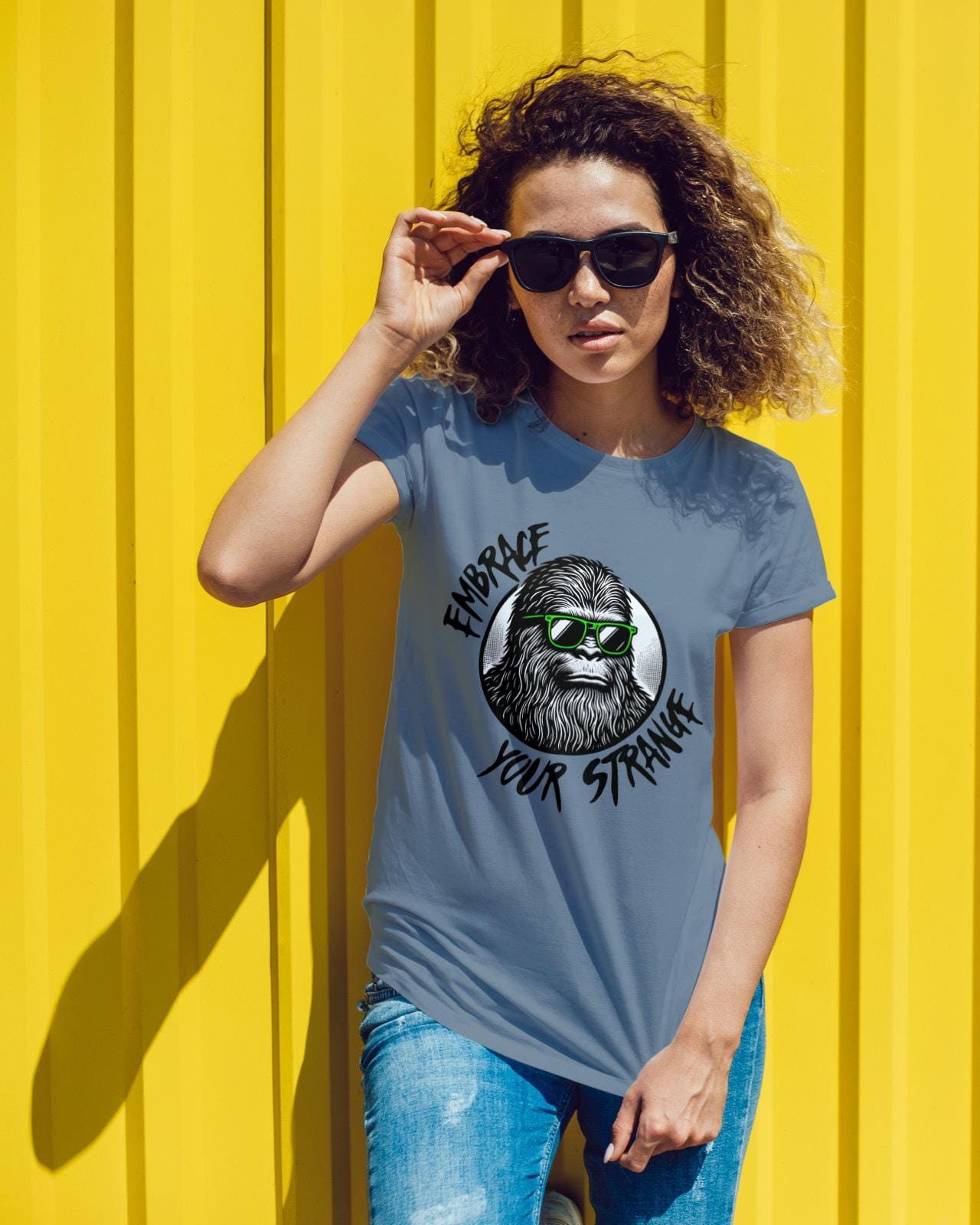 Embrace Your Strange Bigfoot funny hoodie and tee, cryptids and cryptozoology clothing, bella canvas