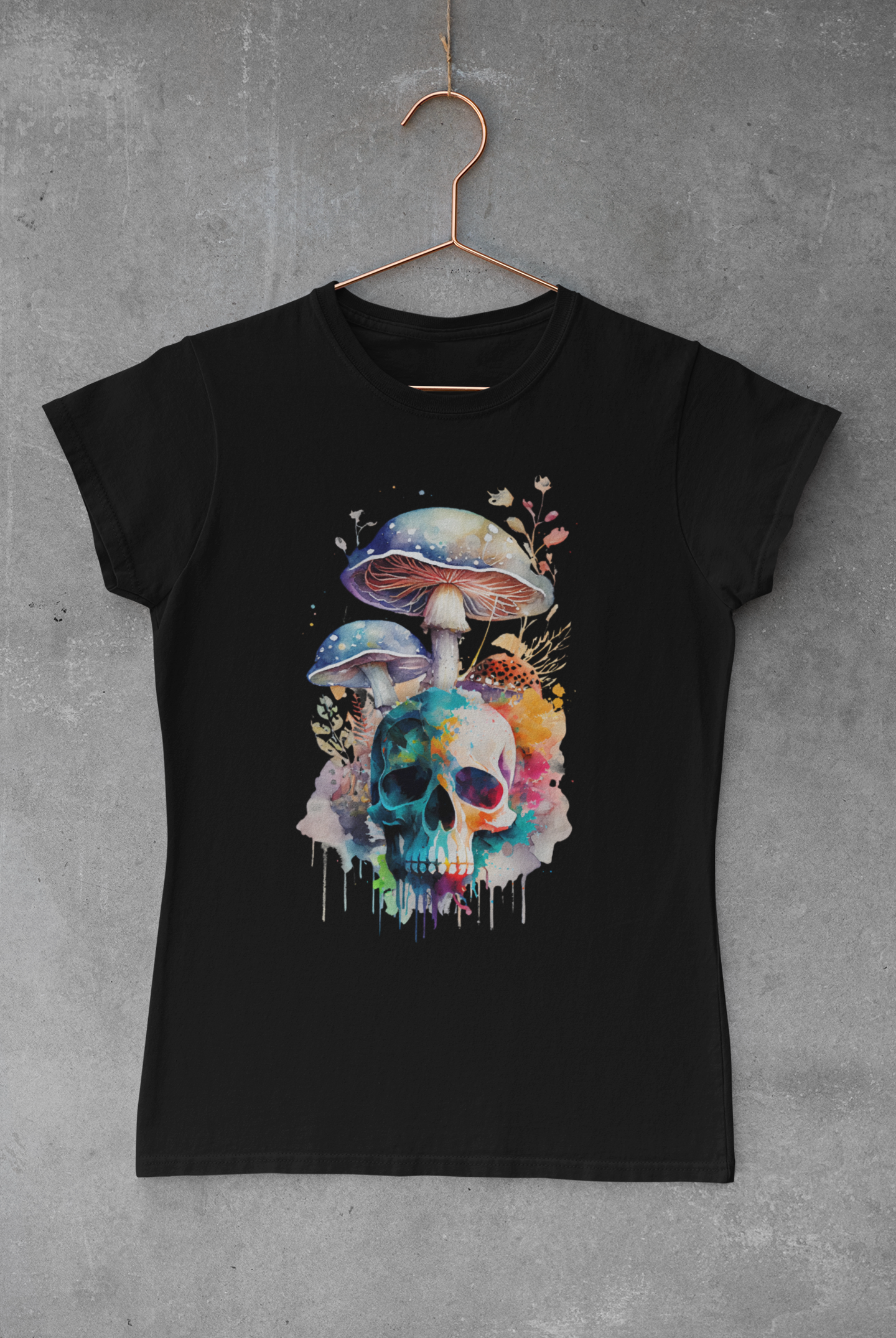 Skull and Mushrooms Watercolor tee