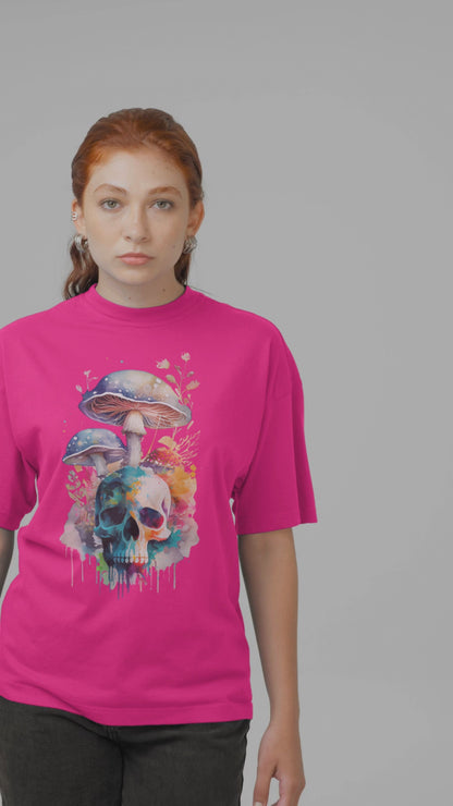 Skull and Mushrooms Watercolor Tee